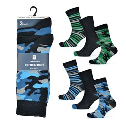 SK875 Mens 3 Pack Camo Design Socks
