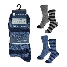SK882 Mens 2 Pack Stripe Cosy Socks with Gripper