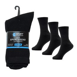 SK891BK Boys 3 Pack Black Sport Socks