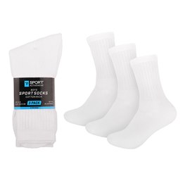 SK894WH46 Boys 3 Pack White Sport Socks - Size - 4-6