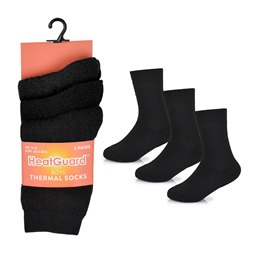 SK895BK Kids 3 Pack Thermal Black Plain Socks