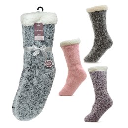 SK946 Ladies Feather Yarn Lounge Socks with Sherpa Lining & Grippers