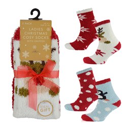 SK949 Ladies 2 Pack Christmas Cosy Socks
