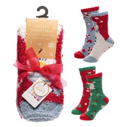 SK949A Ladies 2 Pack Christmas Cosy Socks