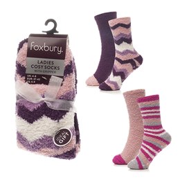 SK973 Ladies 2 Pack Stripe Cosy Socks with Gripper