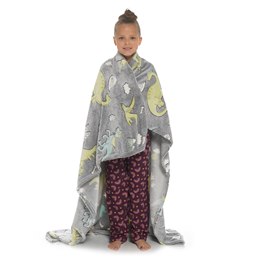 TC292A Dino Print Glow in the Dark Blanket (Grey Base)